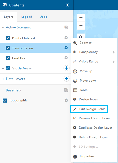 Active Scenario Options menu with the Edit Design Fields option highlighted Active Scenario Options menu with the Edit Design Fields option highlighted