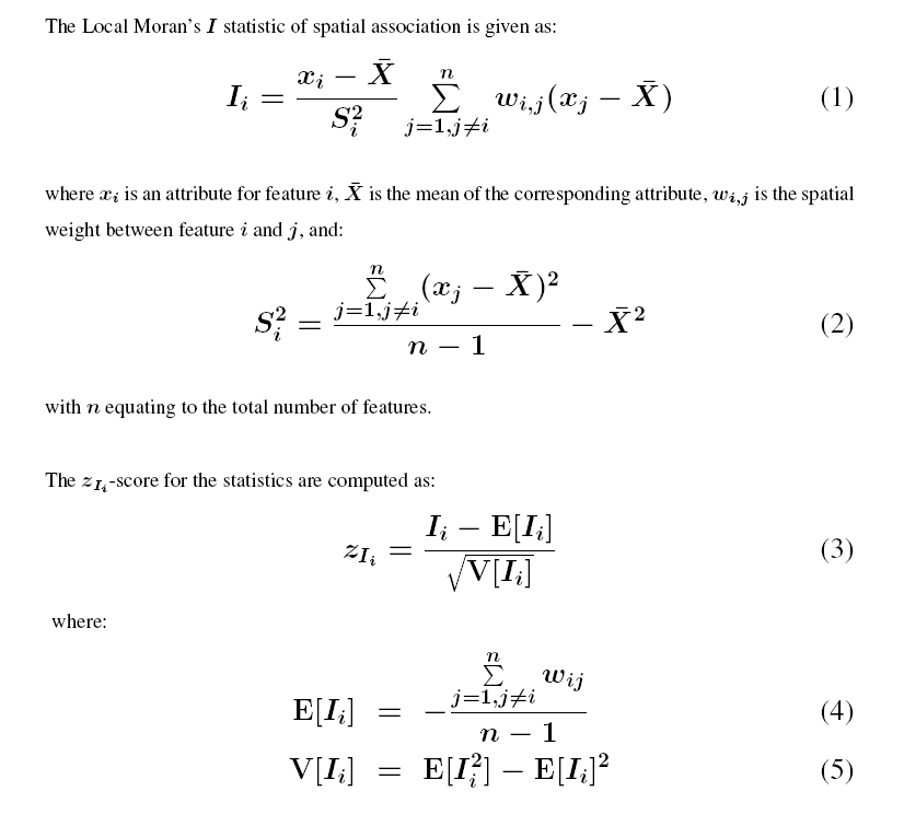 Mathematics for the Local Moran's I statistic Mathematics for the Local Moran's I statistic